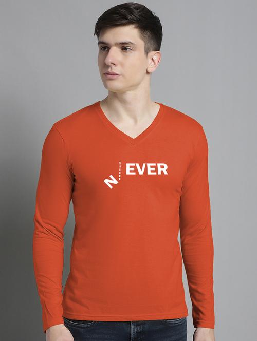 men orange cotton chest print t-shirt - 20299121 - Very Small Image - 1