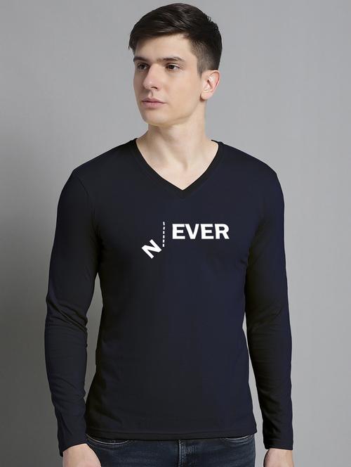 men navy blue cotton chest print t-shirt - 20299123 - Very Small Image - 1