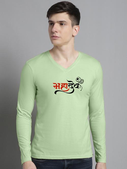 men light green cotton chest print t-shirt - 20299140 - Very Small Image - 1