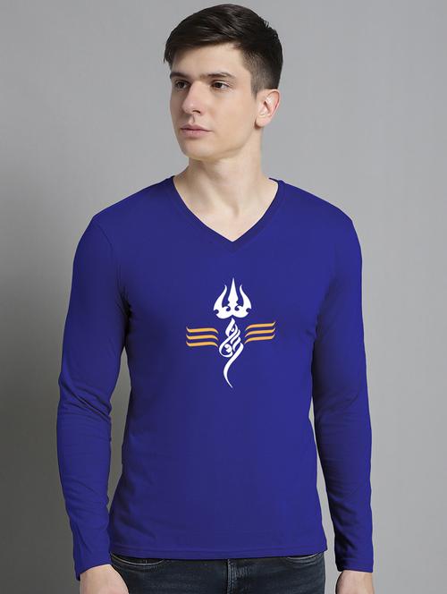 men blue cotton chest print t-shirt - 20299143 - Very Small Image - 1