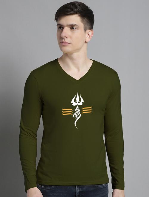 men olive cotton chest print t-shirt - 20299147 - Very Small Image - 1