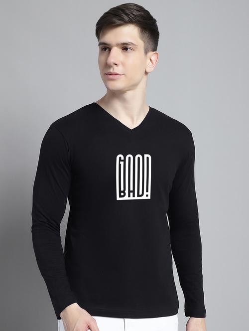 men black cotton chest print t-shirt - 20299149 - Very Small Image - 1