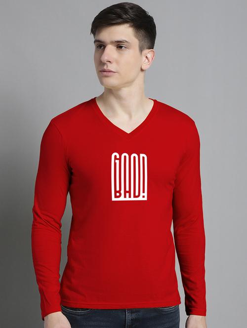 men typography print red long sleeves cotton t-shirt - 20299150 - Very Small Image - 1