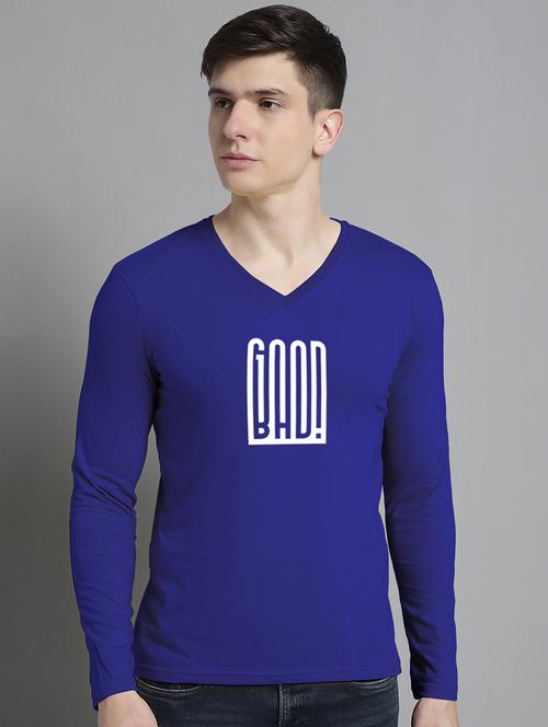 men typography print blue long sleeves cotton t-shirt - 20299151 - Very Small Image - 1