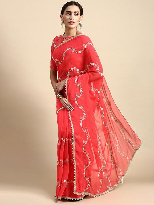women's embroidered saree with blouse - 20299753 - Very Small Image - 1