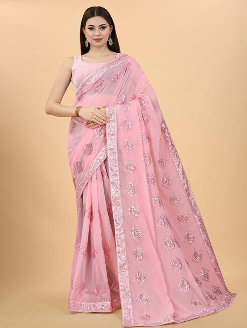 women's embroidered saree with blouse - 20299901 - Very Small Image - 1
