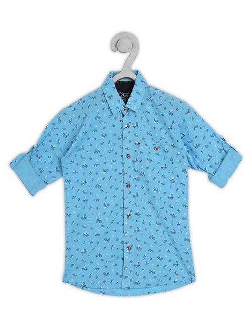 boys blue leaf print linen blend shirt - 20300369 - Very Small Image - 1
