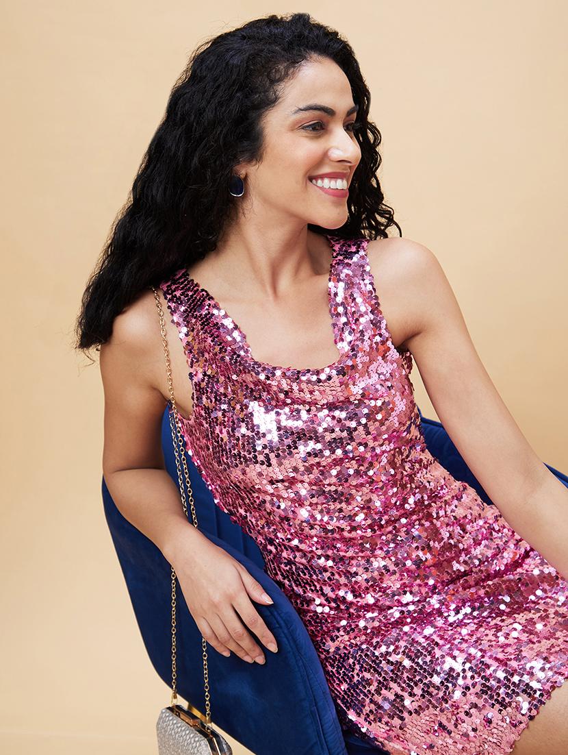 globus women pink cowl neck mermaid sequinned sheath party dress - 20301530 - Zoom Image - 5