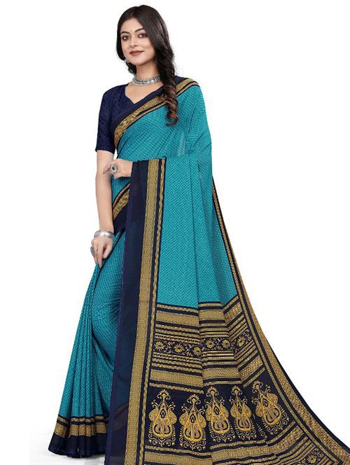 women's printed light blue colored saree - 20302512 - Very Small Image - 1