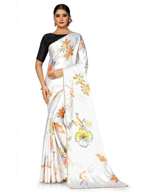 white colored printed  saree with blouse - 20302543 - Very Small Image - 1