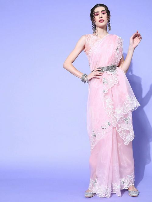 pink colored embroidered  saree with blouse - 20302642 - Very Small Image - 1