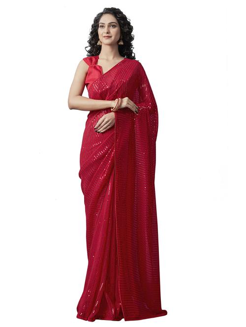 red colored embellished  saree with blouse - 20302677 - Very Small Image - 1
