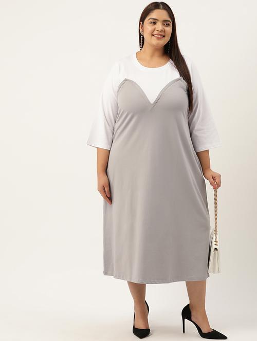 plus size womens grey & white color block dress - 20302743 - Very Small Image - 1