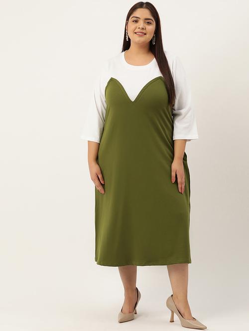 plus size womens olive & white color block dress - 20302744 - Very Small Image - 1
