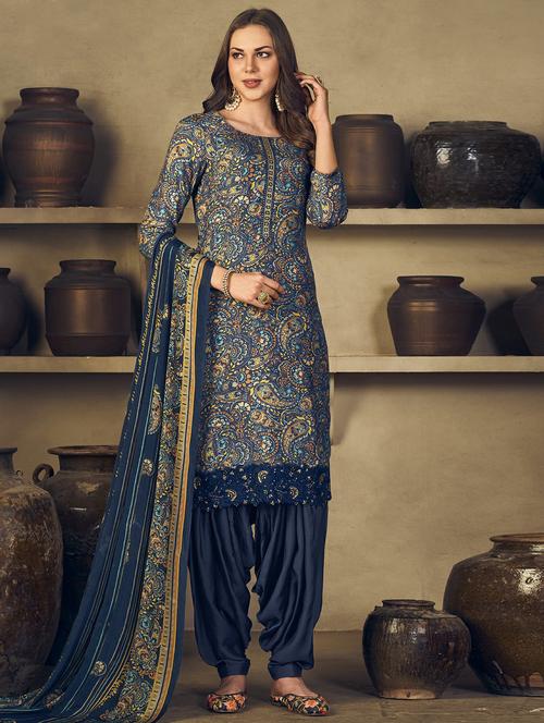 women navy blue unstitched patiyala suits - 20303014 - Very Small Image - 1