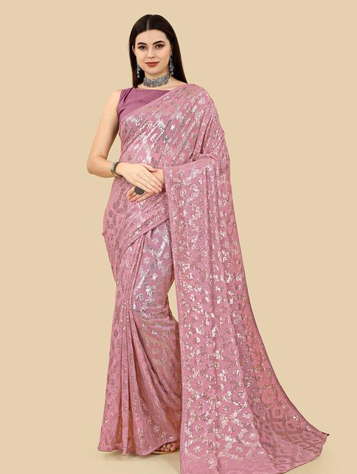 women's  pink colored saree with blouse - 20303142 - Very Small Image - 1