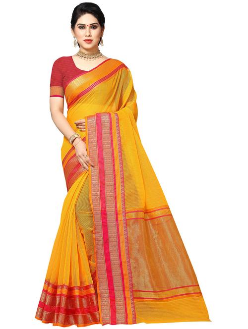 yellow colored gadwal  saree with blouse - 20303252 - Very Small Image - 1