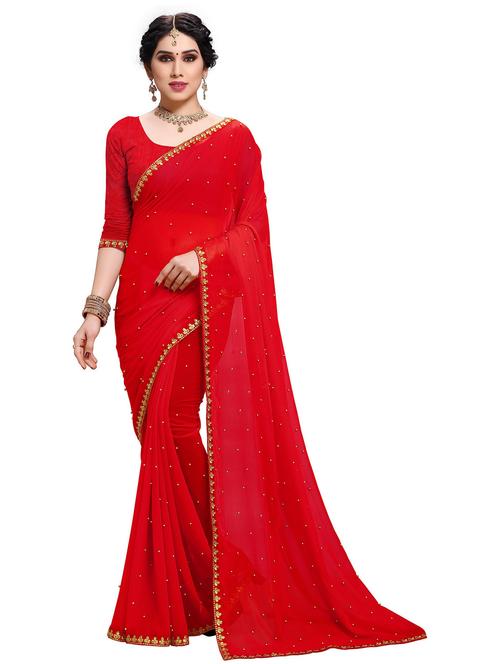 red colored embellished  saree - 20303254 - Very Small Image - 1