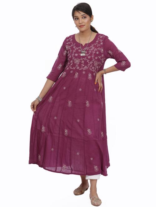 purple colored flared kurta - 20304827 - Very Small Image - 1