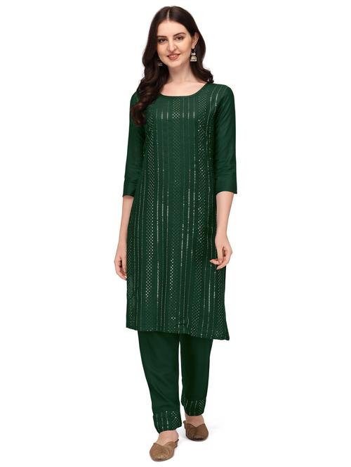 bottle green colored kurta pant set - 20304893 - Very Small Image - 1