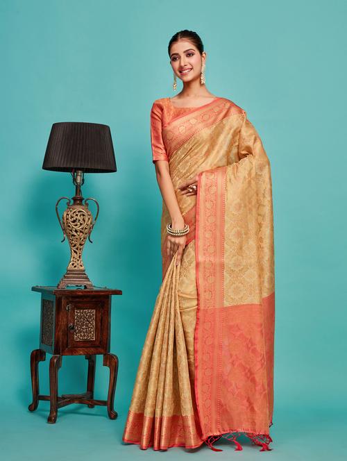 women's self design beige colored saree - 20305069 - Very Small Image - 1