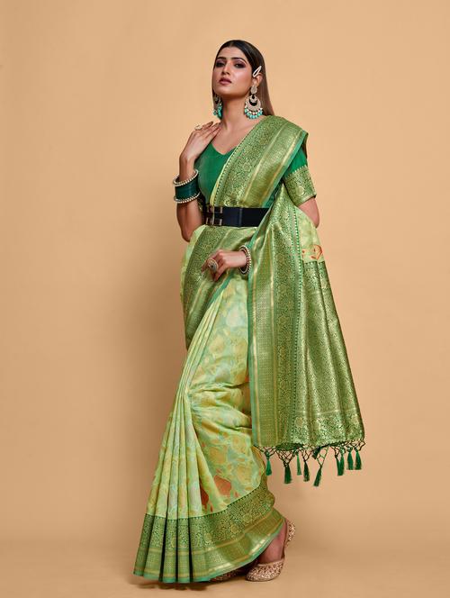 women's self design light green colored saree with blouse - 20305103 - Very Small Image - 1