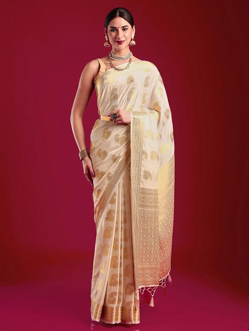women's self design beige colored saree with blouse - 20305166 - Very Small Image - 1
