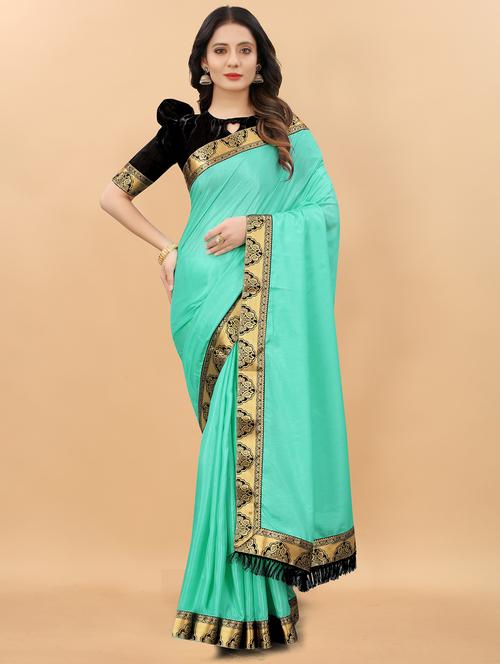 turquoise colored bordered  saree - 20305556 - Very Small Image - 1