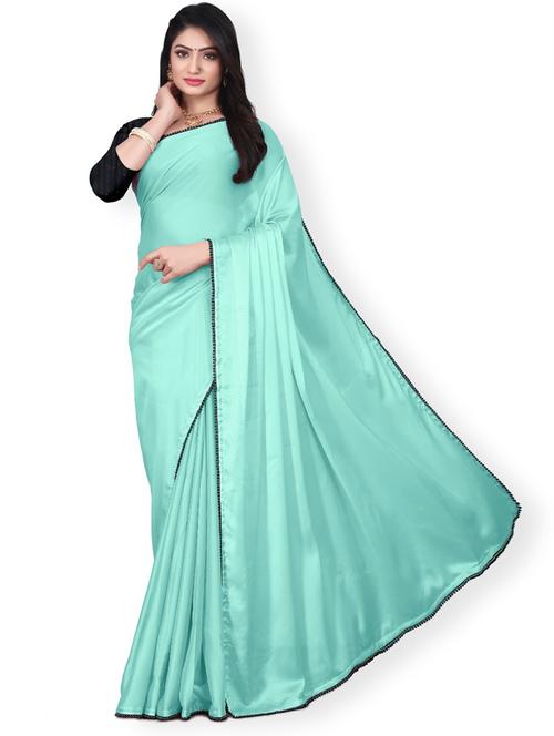 ai aqua colored plain  saree - 20305740 - Very Small Image - 1