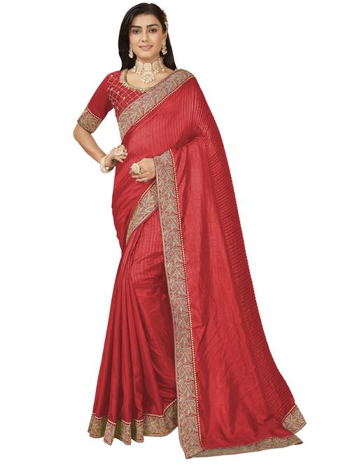 red colored bordered  saree with blouse - 20305746 - Very Small Image - 1
