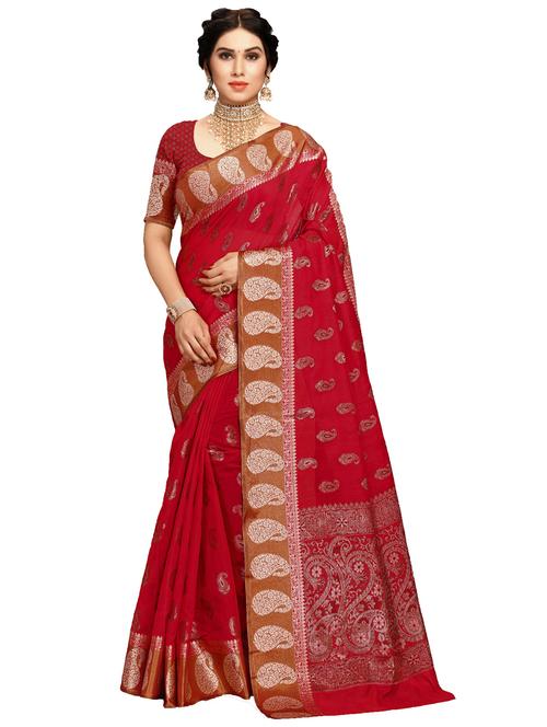women's paisley red colored saree with blouse - 20305888 - Very Small Image - 1
