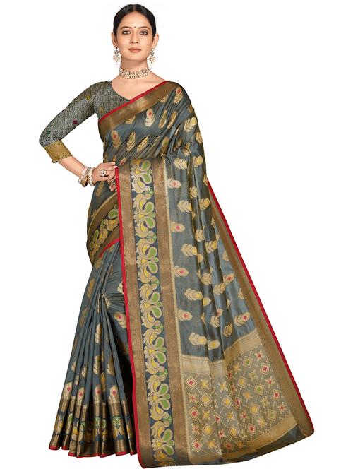 women's self design grey colored saree with blouse - 20305950 - Very Small Image - 1