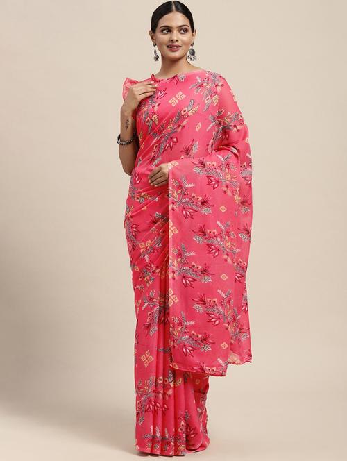 pink colored printed  saree - 20305970 - Very Small Image - 1