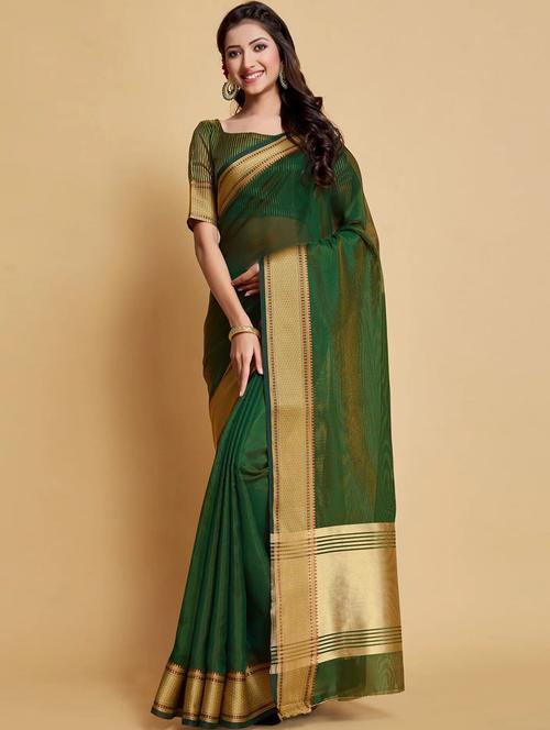 women's self design dark green colored saree with blouse - 20306059 - Very Small Image - 1