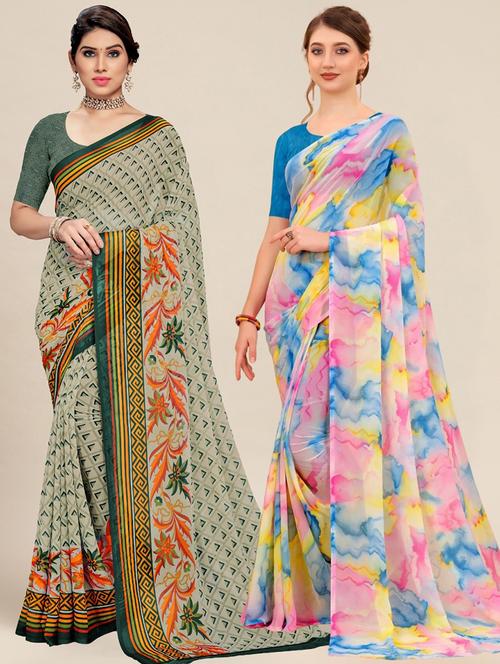 multi colored printed  saree with blouse - 20306122 - Very Small Image - 1