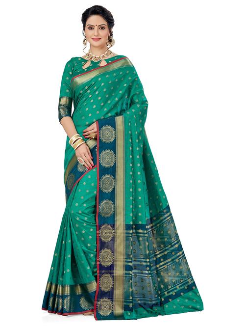 women's self design sea green colored saree with blouse - 20306256 - Very Small Image - 1