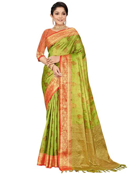 women's self design green colored saree with blouse - 20306389 - Very Small Image - 1