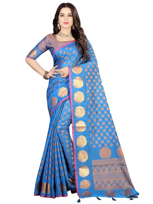 women's self design blue colored saree with blouse - 20306403 - Very Small Image - 1