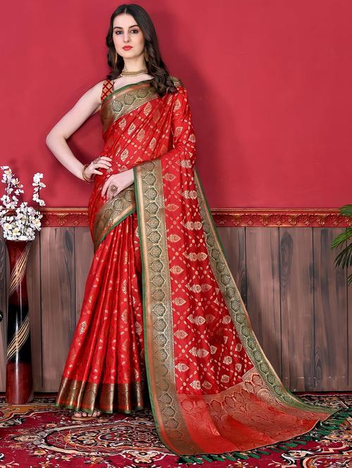 red colored patola  saree with blouse - 20306411 - Very Small Image - 1