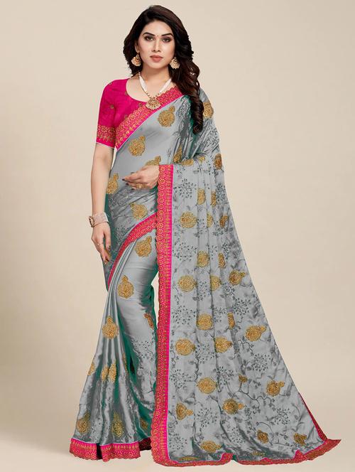 women's embroidered saree with blouse - 20306432 - Very Small Image - 1