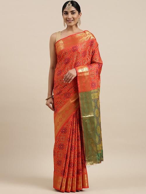 women's self design orange colored saree with blouse - 20306683 - Very Small Image - 1