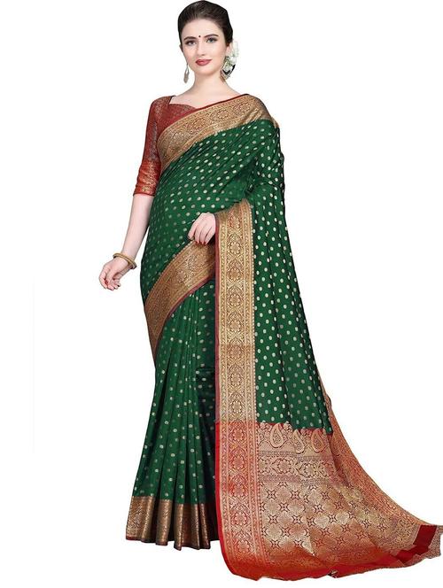 women's self design green colored saree with blouse - 20306695 - Very Small Image - 1