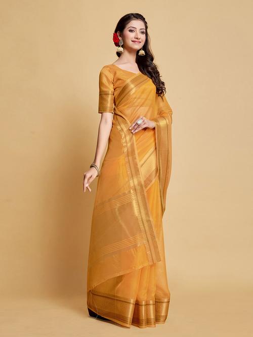 women's self design mustard colored saree with blouse - 20306759 - Very Small Image - 1