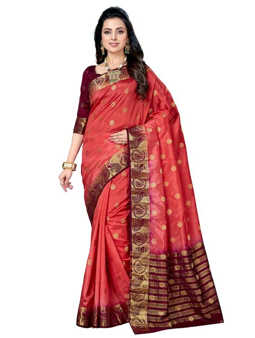 women's self design red colored saree with blouse - 20306780 - Very Small Image - 1