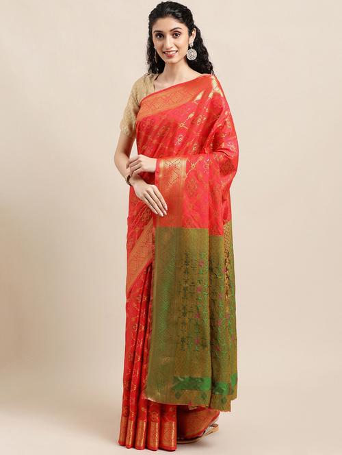 women's self design red colored saree with blouse - 20306790 - Very Small Image - 1