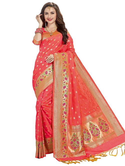 women's self design red colored saree with blouse - 20306869 - Very Small Image - 1