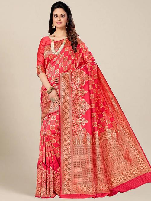women's self design red colored saree with blouse - 20306957 - Very Small Image - 1