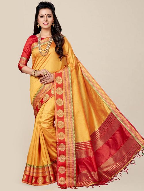 women's self design mustard colored saree with blouse - 20307003 - Very Small Image - 1