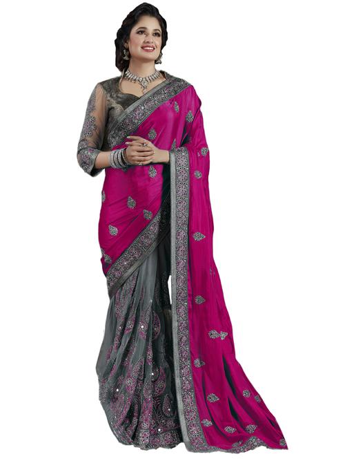 women's self design charcoal colored saree with blouse - 20307050 - Very Small Image - 1