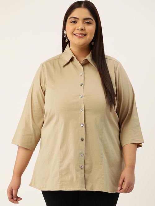  beige solid plus size shirt - 20307504 - Very Small Image - 1